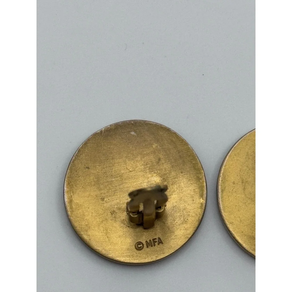 Vintage Museum of Fine Arts MFA Clip On Earrings Black Enamel Gold Tone